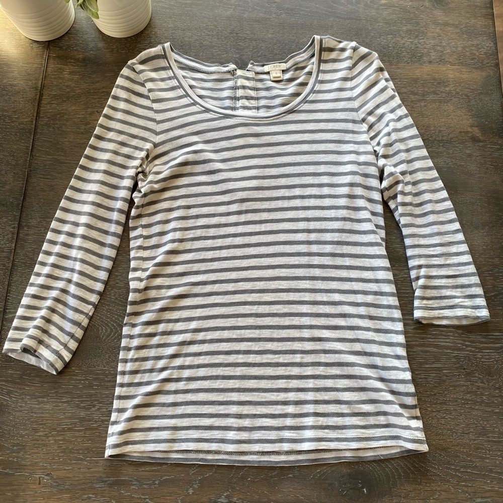 2/$30 J. Crew gray white stripe 3/4 length t shirt small